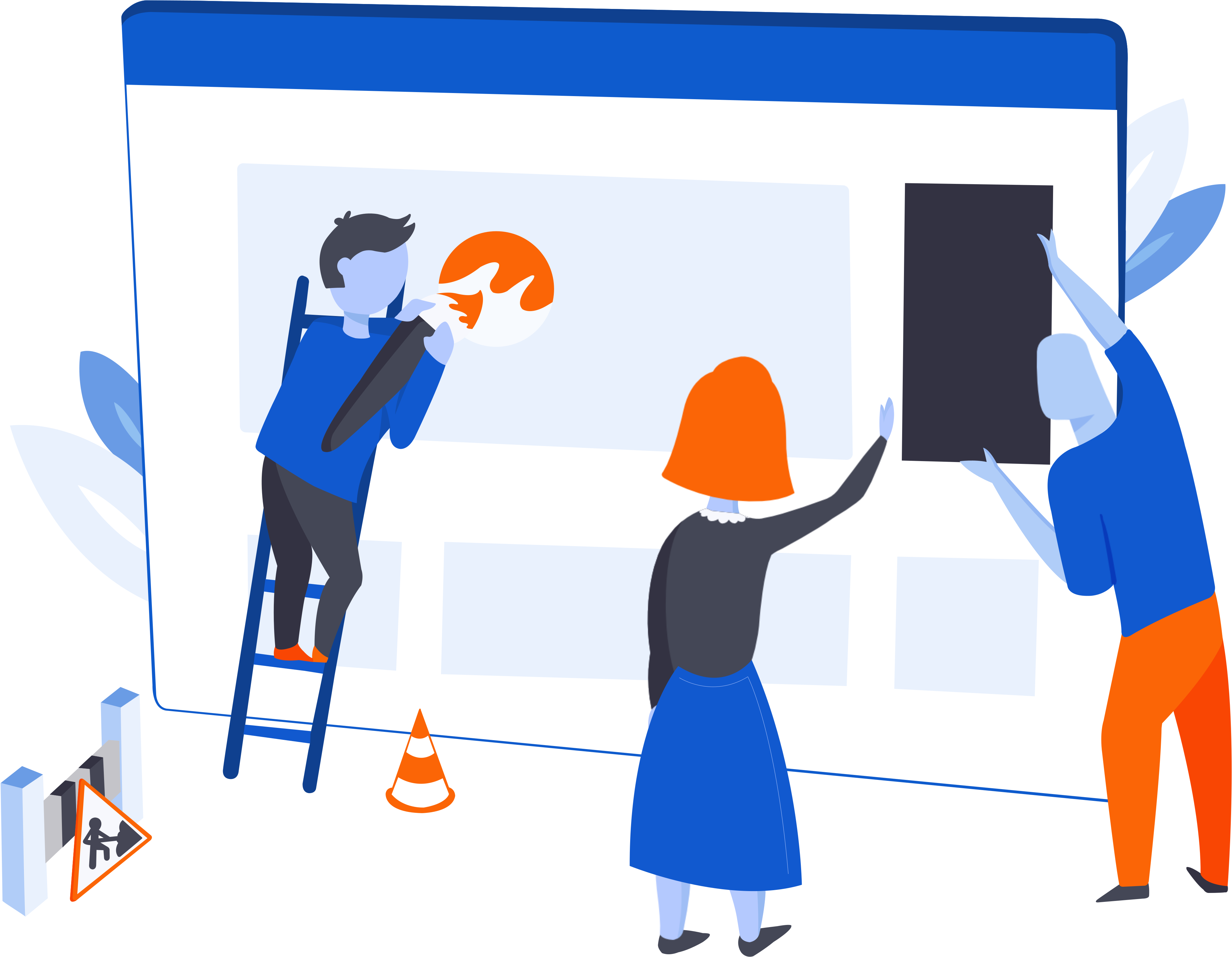 Illustration d'une équipe en train de mettre en page un site vitrine